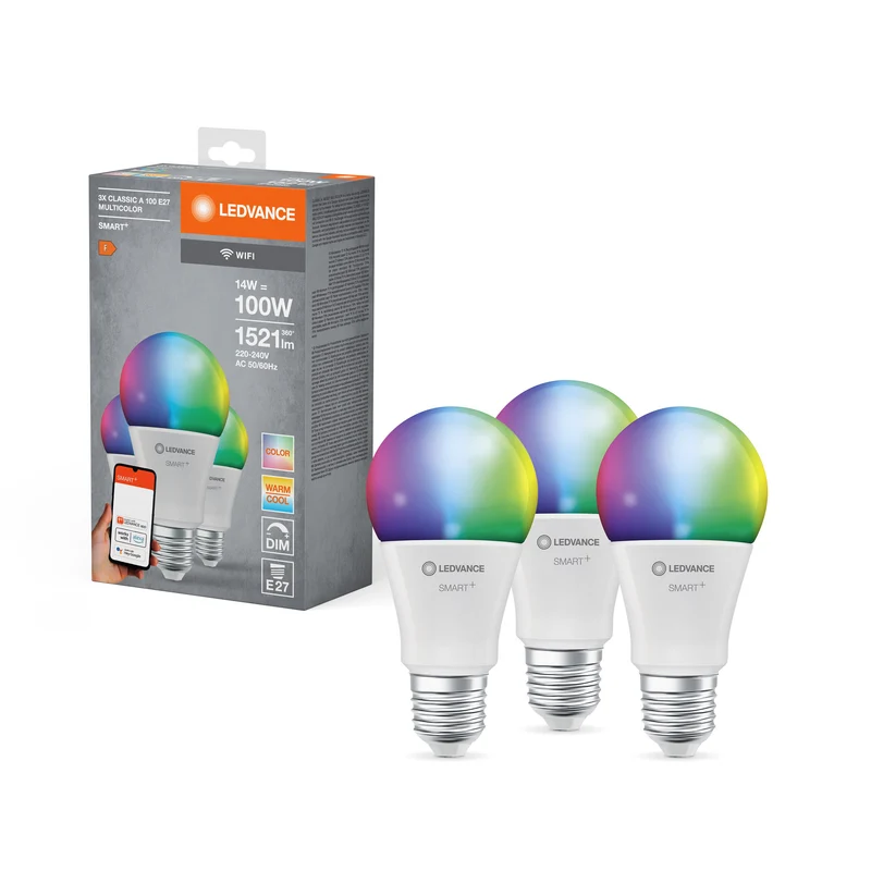 LEDVANCE WIFI SMART+LED-Lampe, RVBW, 14W, 1521lm, E27, Pack de 3