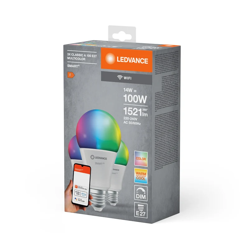 LEDVANCE WIFI SMART+LED-Lampe, RVBW, 14W, 1521lm, E27, Pack de 3