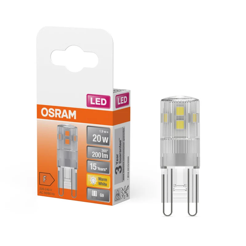 OSRAM lampe à broche LED PIN 20 300° 1.9W 827 clair G9, blanc chaud