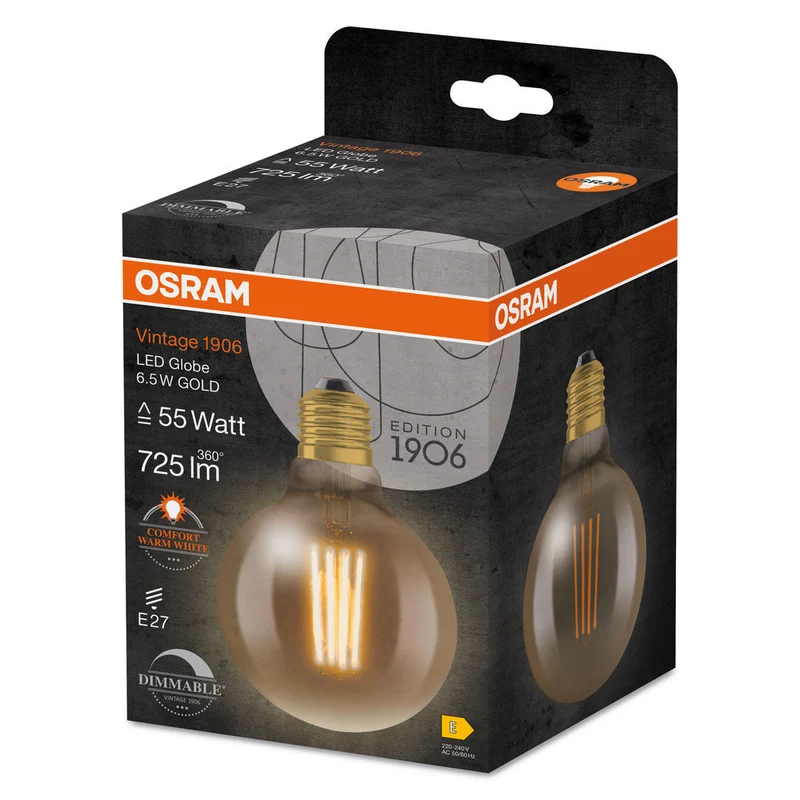 OSRAM Vintage 1906 Globe 95 55 LED Lampe Filament DIM 6,5W 824 Or E27