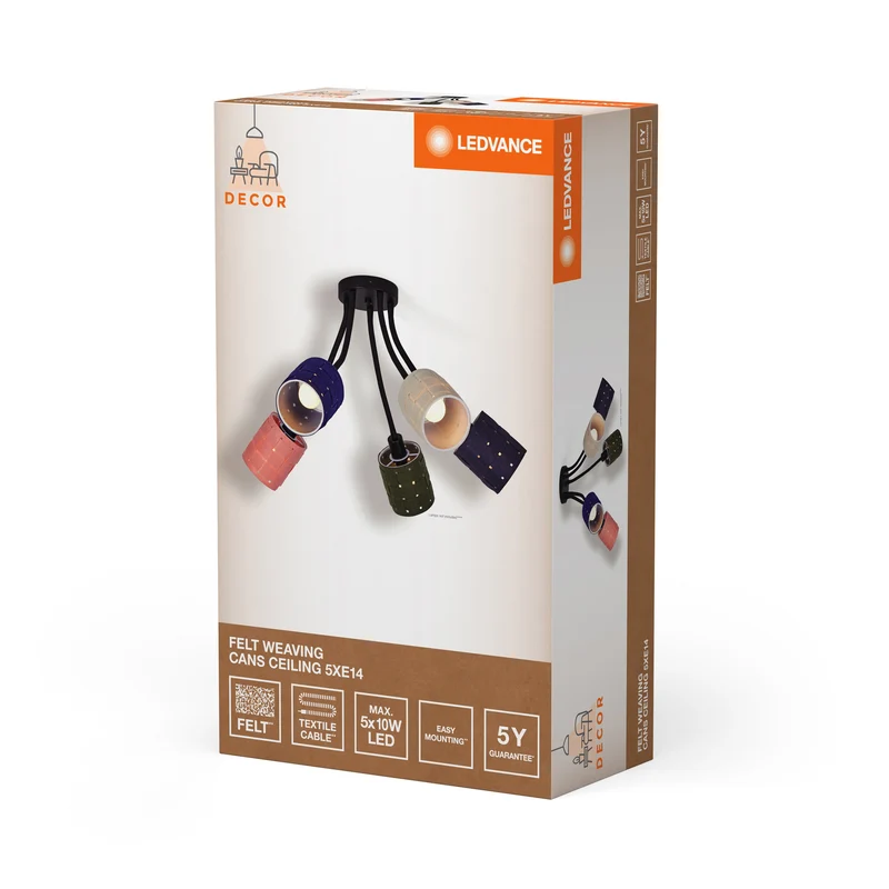 LEDVANCE DECOR Plafonnier Decor Tissage en Feutre Cans, 5xE14