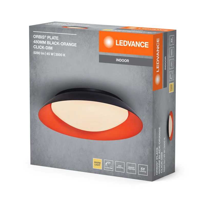 LEDVANCE ORBIS Plafonnier plaque 45W 480mm noir/orange