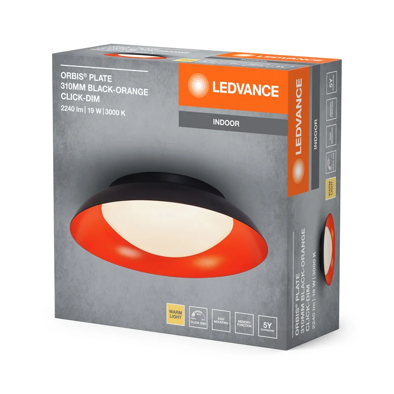 LEDVANCE ORBIS Plafonnier plaque 19W 310mm noir/orange