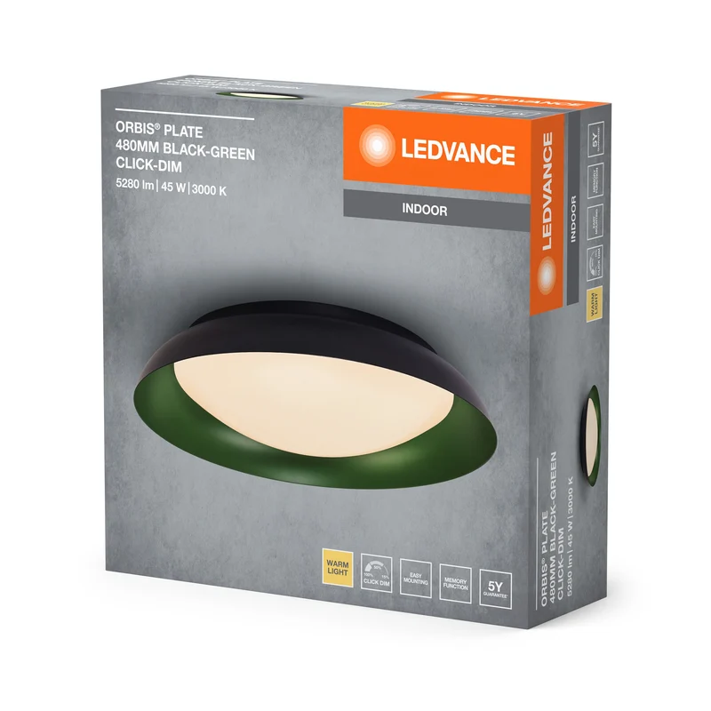 LEDVANCE ORBIS Plafonnier Plate 45W 480mm noir/vert