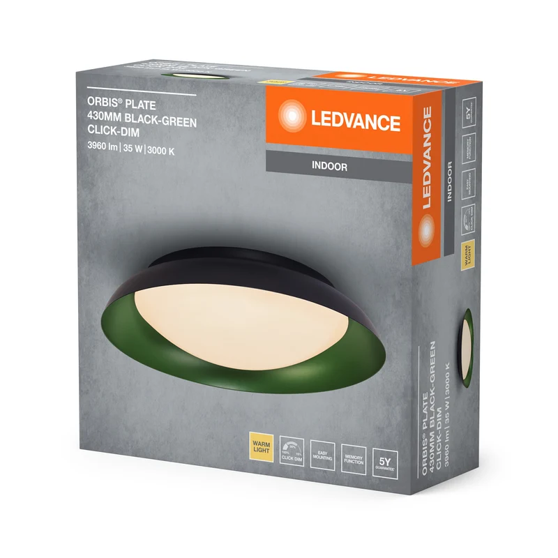 LEDVANCE ORBIS Plafonnier plaque 35W 430mm noir/vert