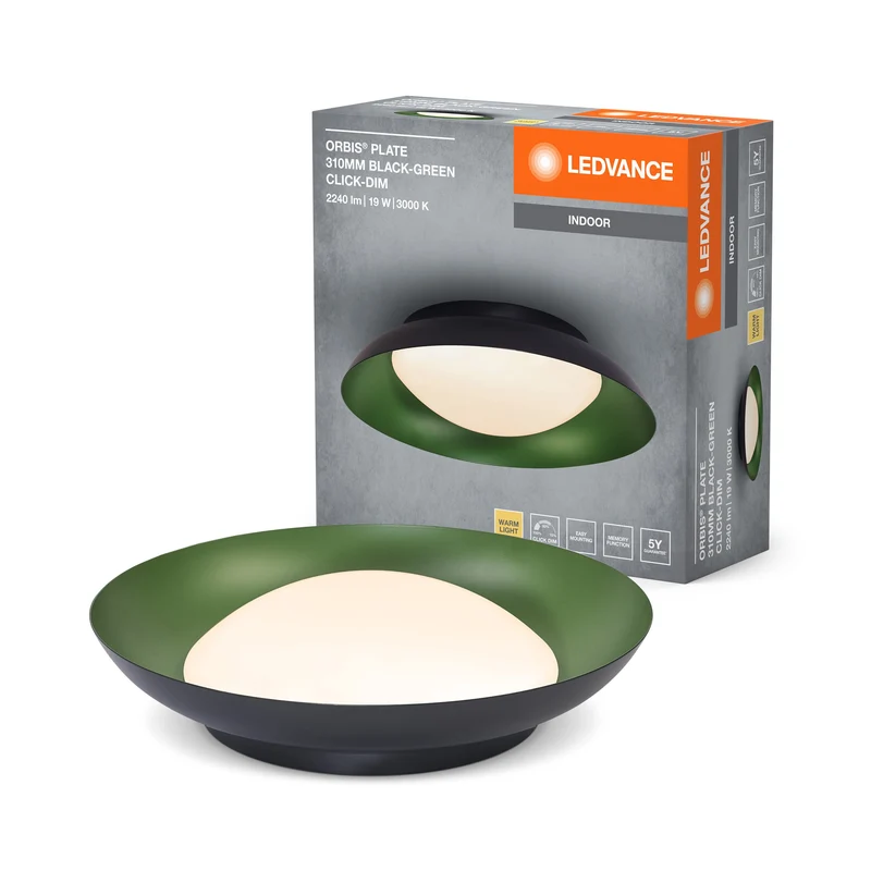 LEDVANCE ORBIS Plafonnier Plate 19W 310mm noir/vert
