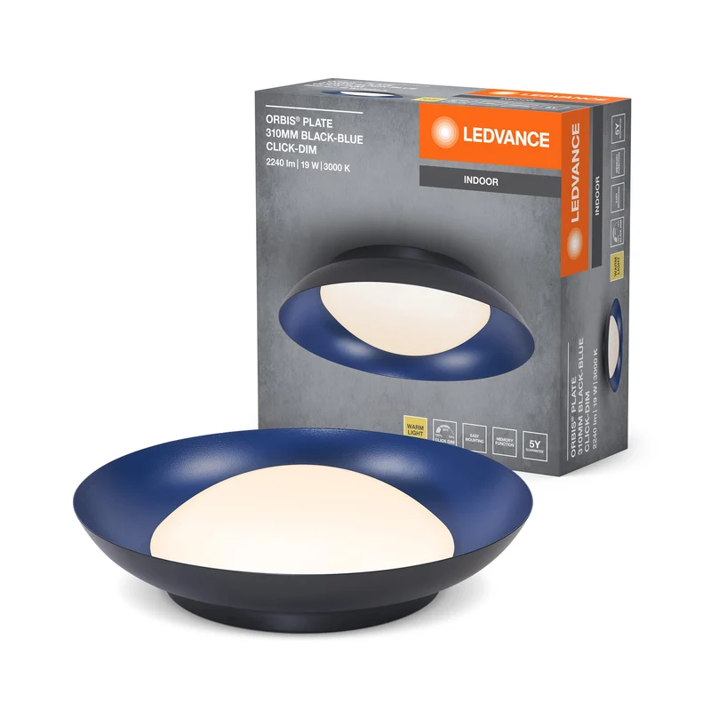 LEDVANCE ORBIS Plafonnier Plate 19W 310mm noir/bleu
