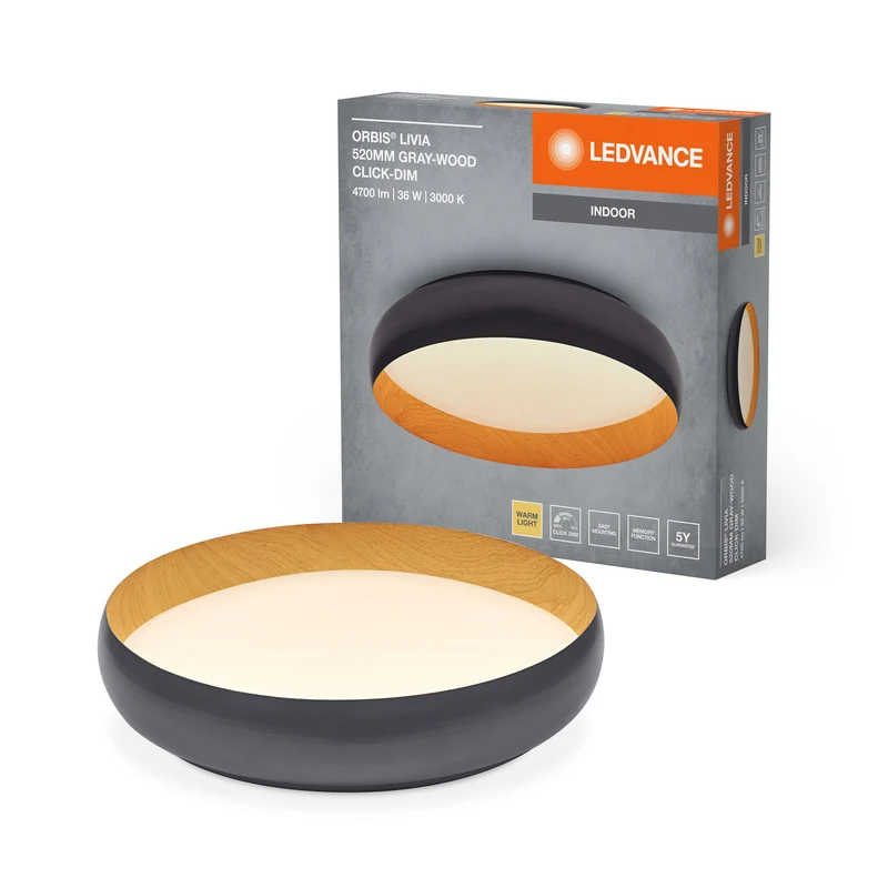 LEDVANCE ORBIS Livia plafonnier 36W 2000lm décor gris/bois