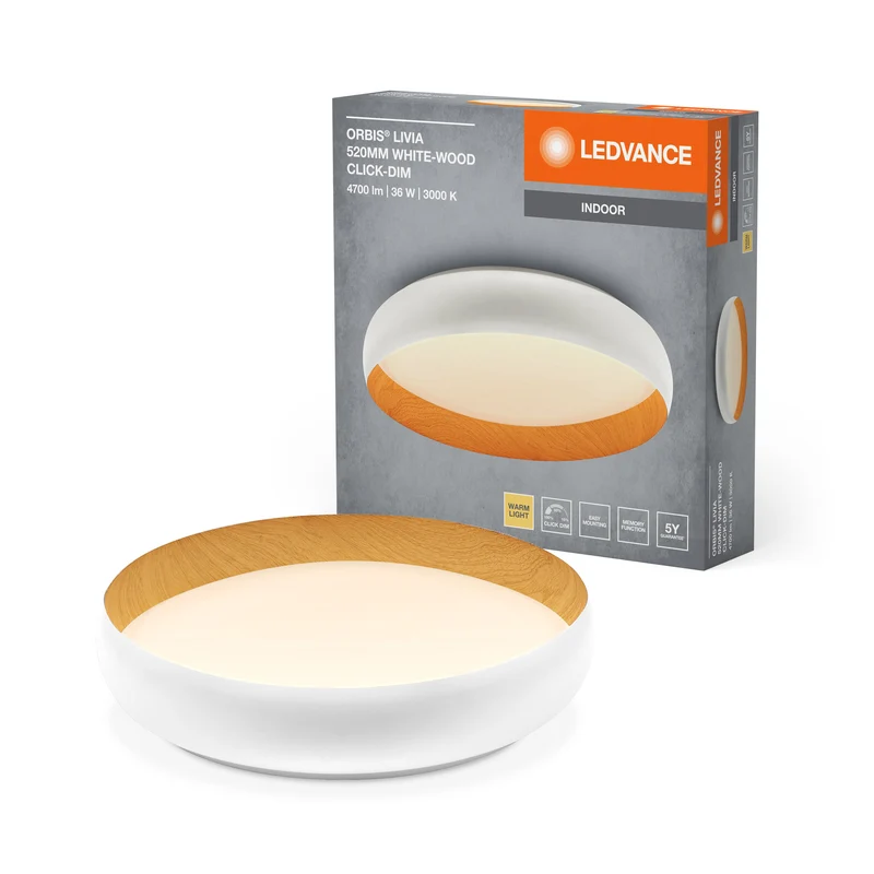 LEDVANCE ORBIS Livia plafonnier 36W 2000lm blanc/décor bois