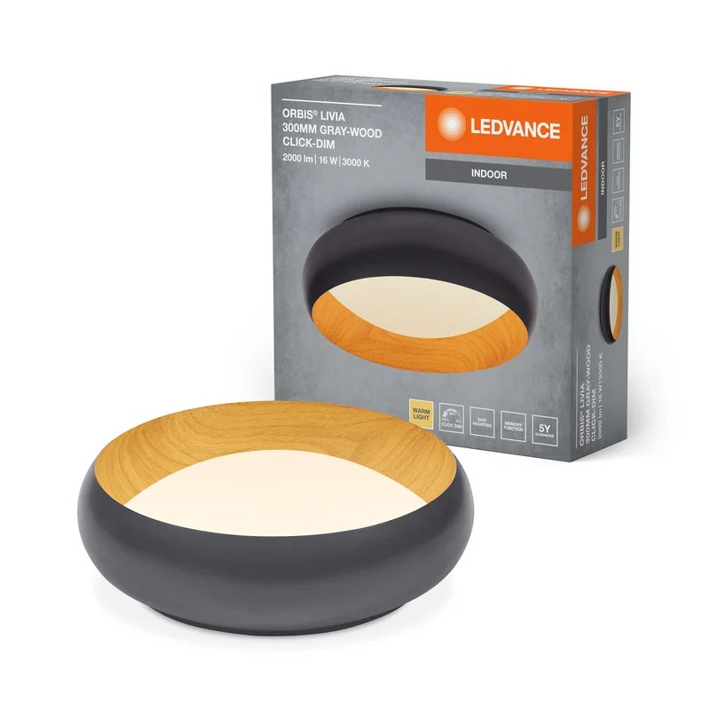 LEDVANCE ORBIS Livia plafonnier 16W 750lm décor gris/bois