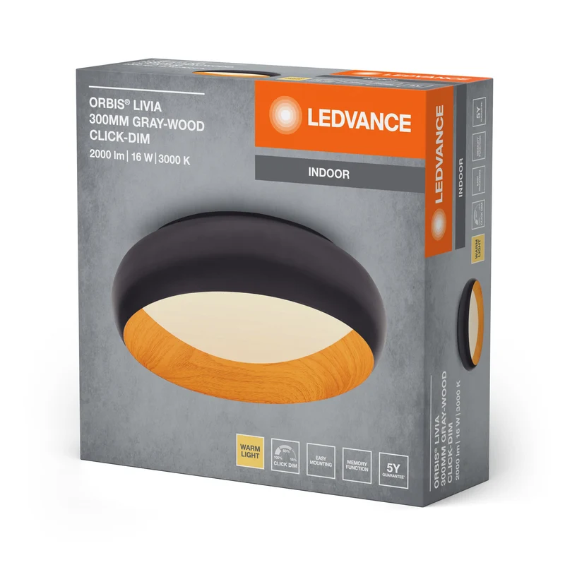 LEDVANCE ORBIS Livia plafonnier 16W 750lm décor gris/bois