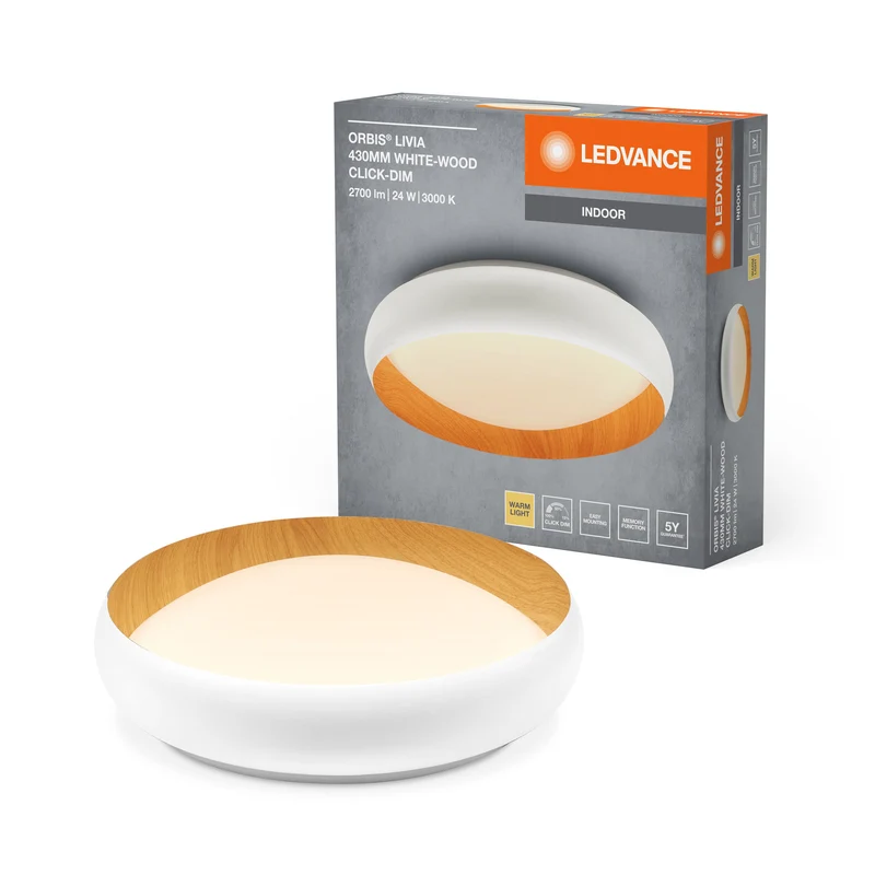 LEDVANCE ORBIS Livia plafonnier 24W 1200lm blanc/décor bois