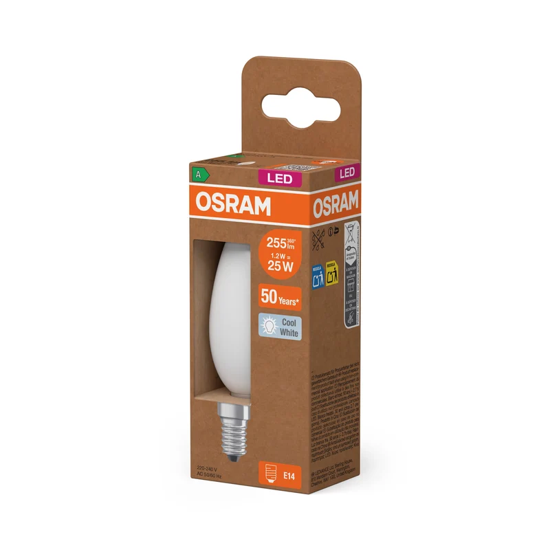OSRAM lampe LED Edison + filament EEK A, E14, 1.2W, 4000K, blanc froid
