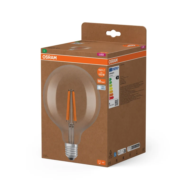 OSRAM lampe globe LED avec filament EEK A, E27, 7.2W, 470lm, blanc froid