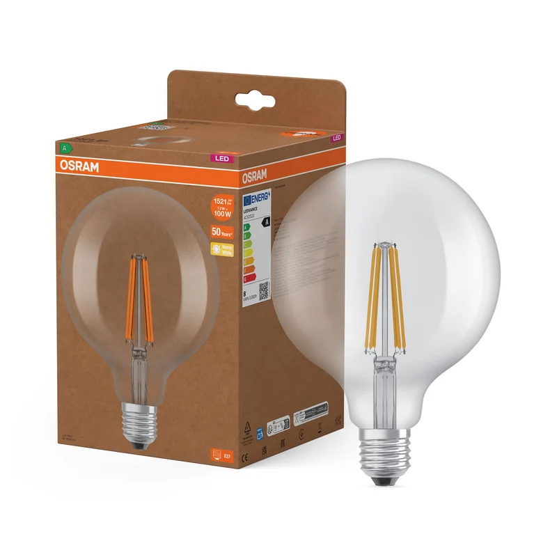 OSRAM lampe LED bougie avec filament EEK A, 7.2W, 2700K, E27, blanc chaud