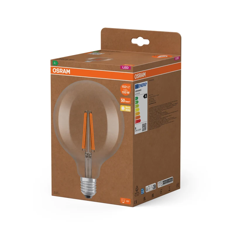 OSRAM lampe LED bougie avec filament EEK A, 7.2W, 2700K, E27, blanc chaud
