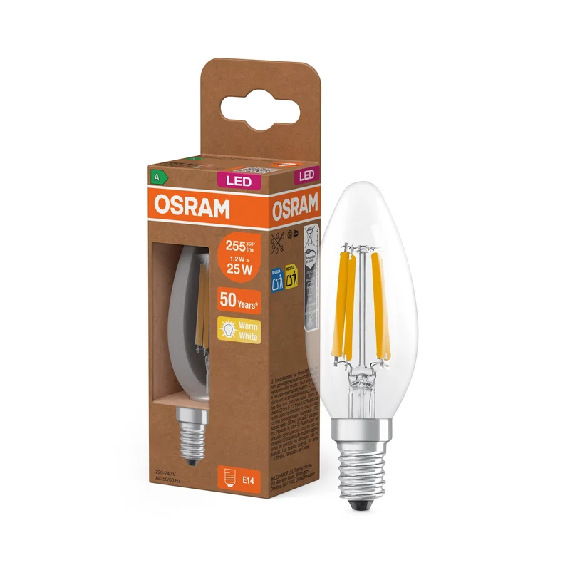 LEDVANCE lampe mini-boule LED avec filament EEK A, 1.2W, 45mm, E14, blanc chaud
