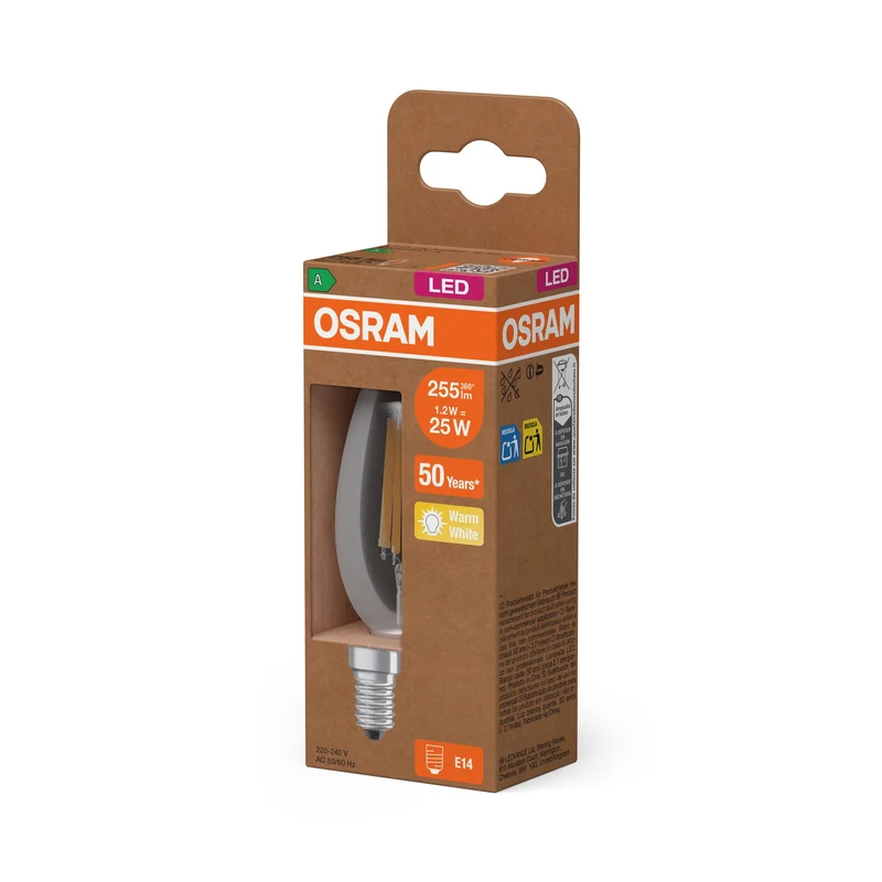 LEDVANCE lampe mini-boule LED avec filament EEK A, 1.2W, 45mm, E14, blanc chaud