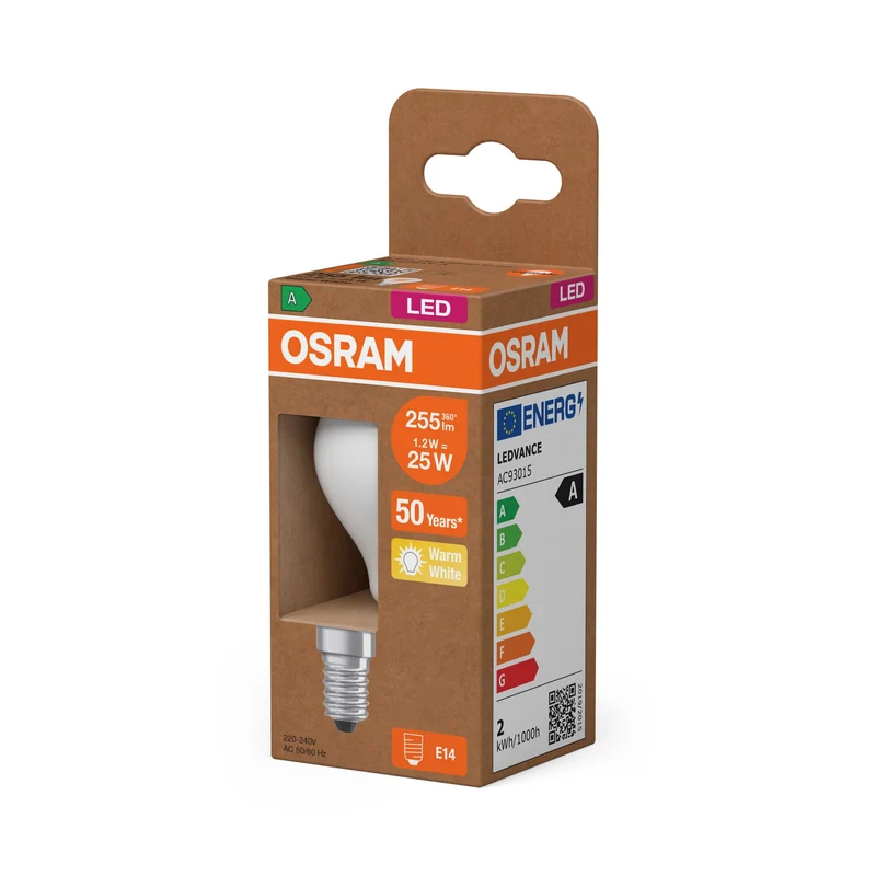 LEDVANCE lampe mini-boule LED avec filament EEK A, 1.2W, 255lm, blanc chaud, E14