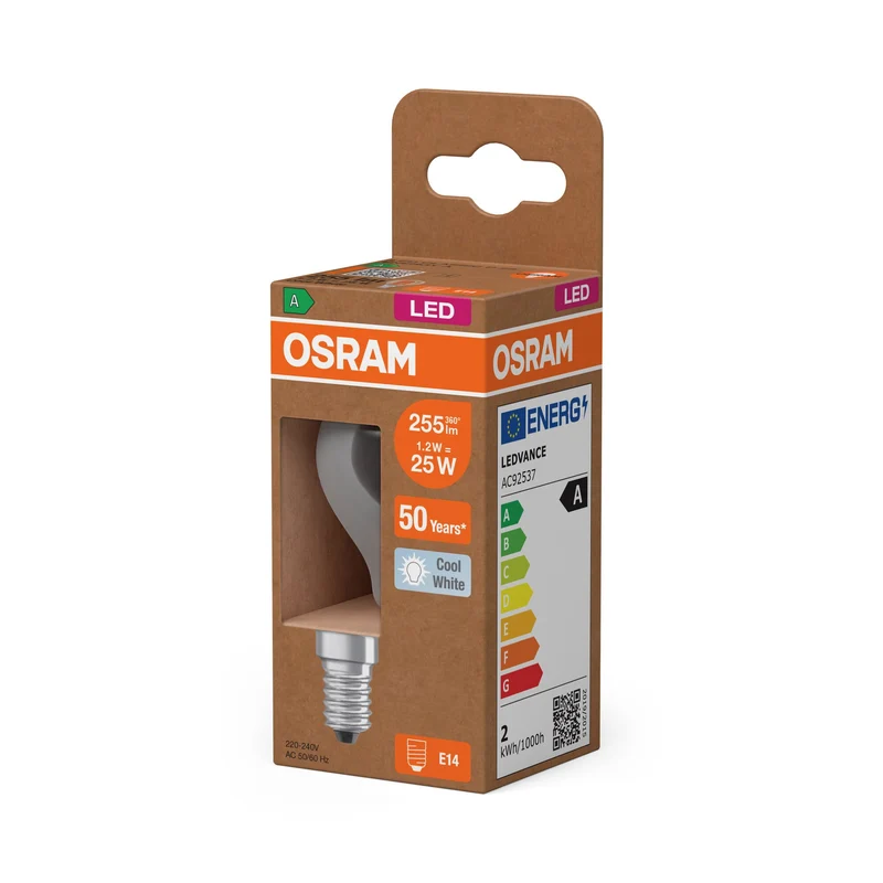 OSRAM lampe mini-boule LED avec filament EEK A, 1.2W, 4000K, blanc froid, E14