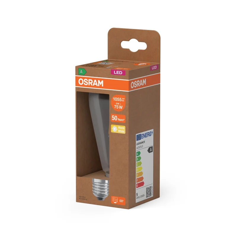 OSRAM Ampoule LED Globe + Filament EEK A, E27, 7.2W, 1521lm, Blanc chaud