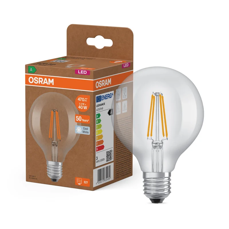 OSRAM ampoule LED globe avec filament EEK A, E27, 5W, 4000K, blanc froid