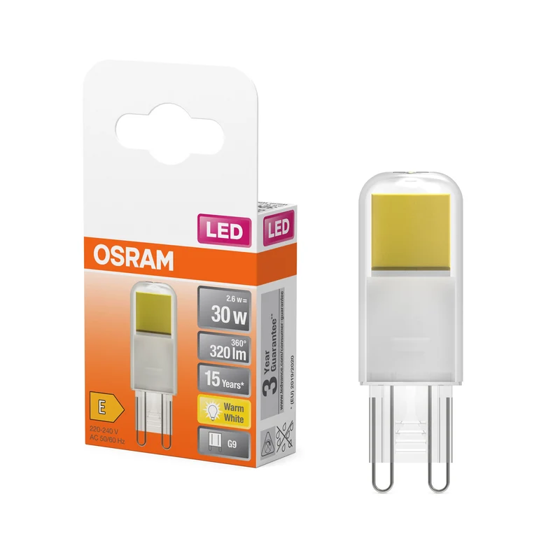 OSRAM LED lampe à broche PIN claire, 2.6W, 320lm, G9, 17 mm, blanc chaud