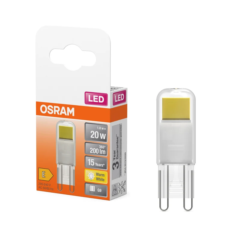 OSRAM LED lampe à broche PIN claire, 1.8W, 200lm, G9, 15 mm, blanc chaud