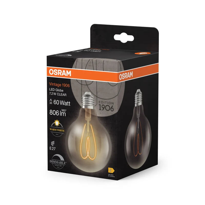 OSRAM Vintage 1906 Globe LED-Lampe Clair, 7.2W, 806lm, 2700K, Blanc chaud, E27