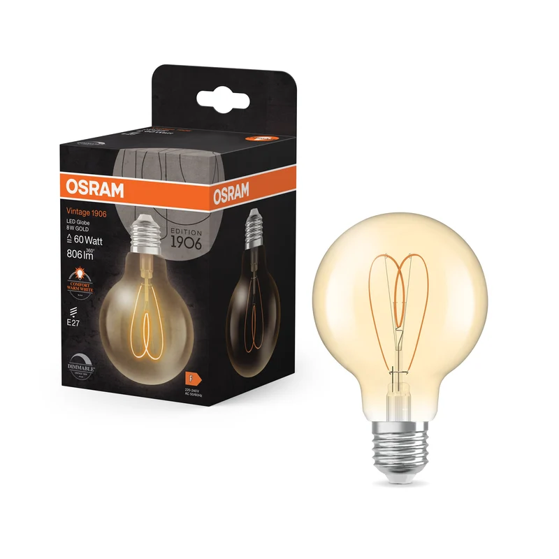 OSRAM Vintage 1906 Globe LED-Lampe Or, 8W, 806lm, E27, Blanc chaud confortable, E27