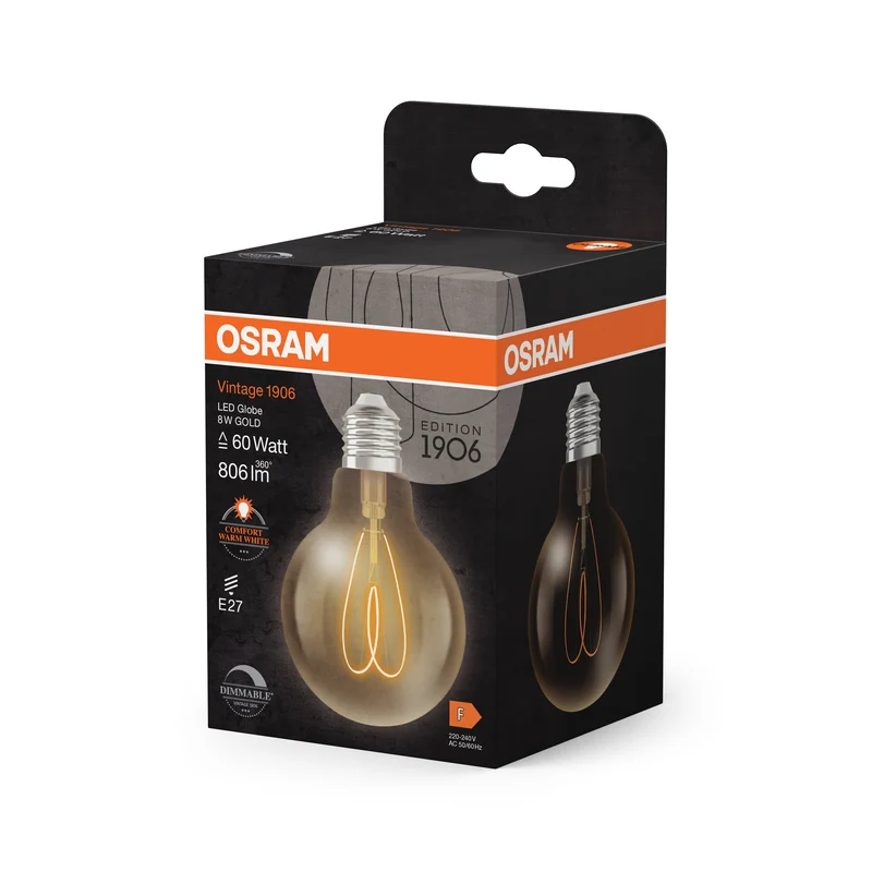 OSRAM Vintage 1906 Globe LED-Lampe Or, 8W, 806lm, E27, Blanc chaud confortable, E27