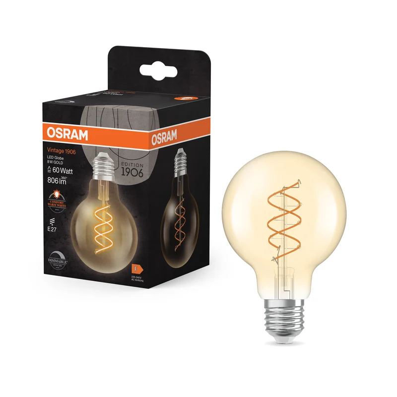 OSRAM Vintage 1906 Globe LED-Lampe Or, 8W, 806lm, 2200K, Blanc chaud confortable, E27