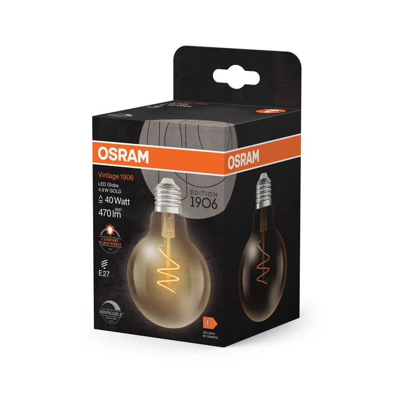 OSRAM Vintage 1906 Globe LED-Lampe Or, 4.9W, 470lm, 2200K, Blanc chaud confortable, E27