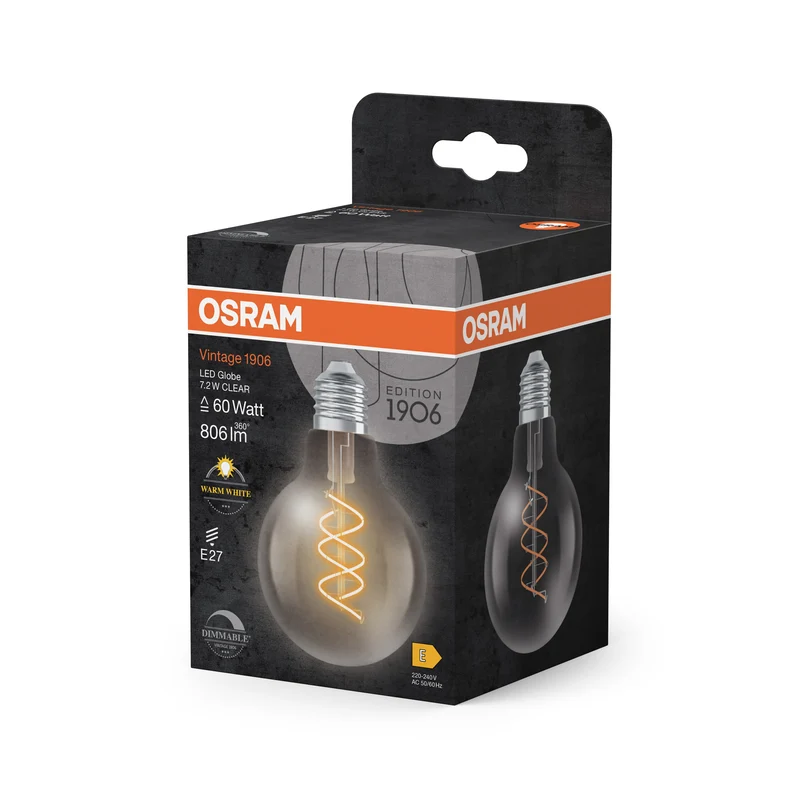 OSRAM Vintage 1906 Globe LED-Lampe Clair, 7.2W, 806lm, E27, Blanc chaud