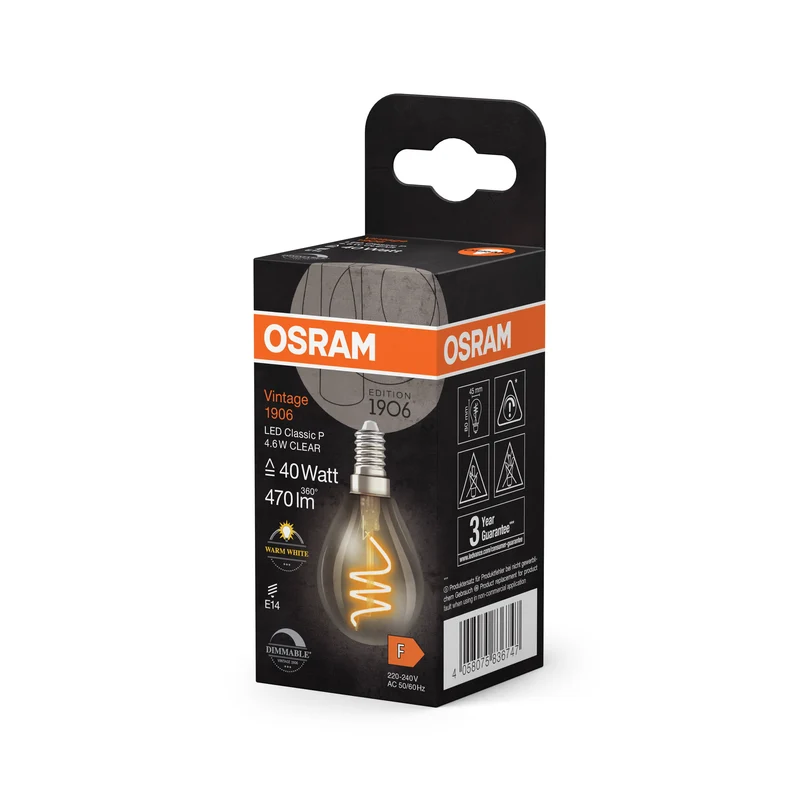 OSRAM Vintage 1906 Classique LED-Lampe Claire, 4.6W, 470lm, E14, Blanc chaud