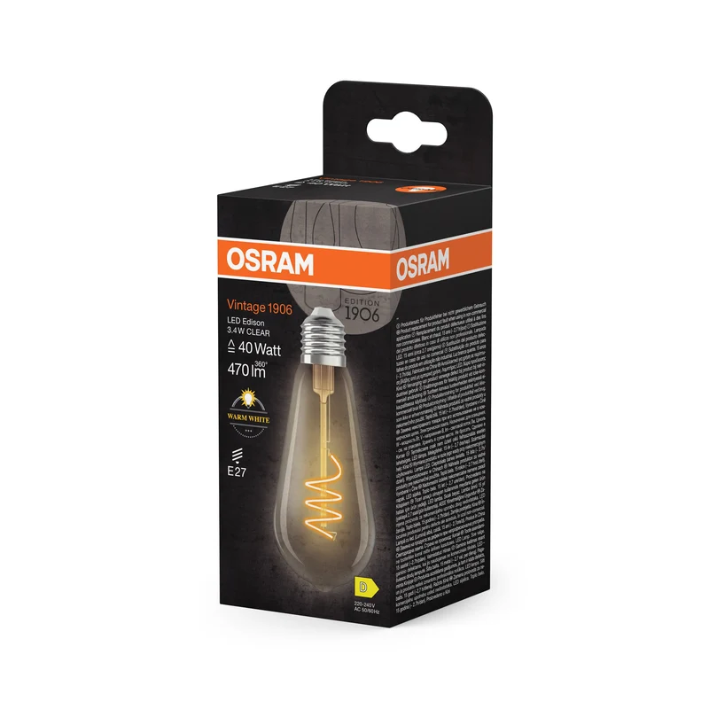 OSRAM Vintage 1906 Edison LED-Lampe Clair, 3.4W, 470lm, E27, Blanc chaud
