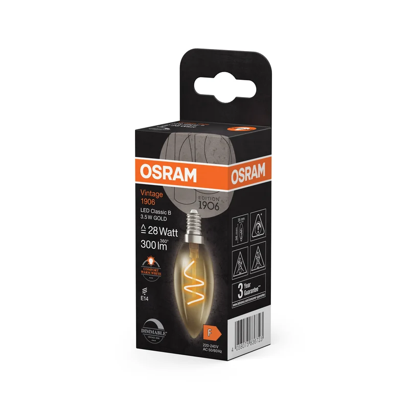 OSRAM Vintage 1906 Classique LED-Lampe Or, 3.5W, 300lm, E14, Blanc chaud confortable