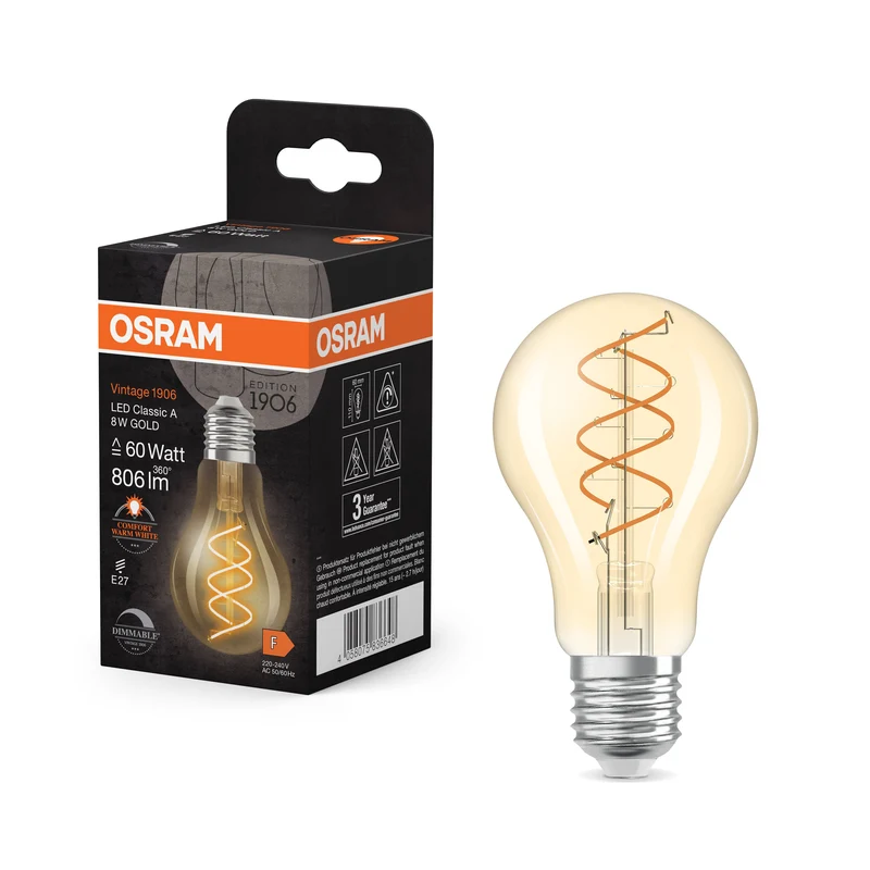 OSRAM Vintage 1906 Classique LED-Lampe Or, 8W, 806lm, E27, Blanc chaud confortable