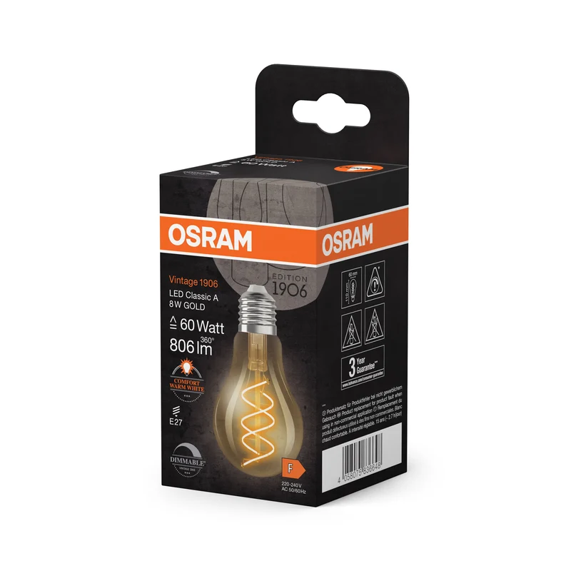 OSRAM Vintage 1906 Classique LED-Lampe Or, 8W, 806lm, E27, Blanc chaud confortable