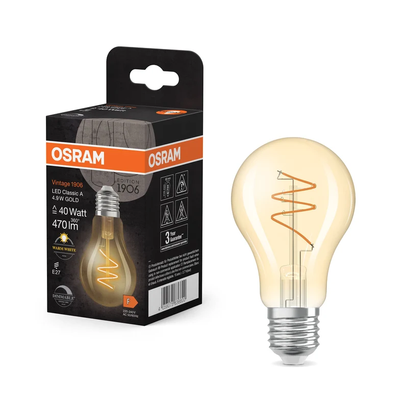 OSRAM Vintage 1906 Classique LED-Lampe Or, 4.9W, 470lm, 60mm, Blanc chaud, E27
