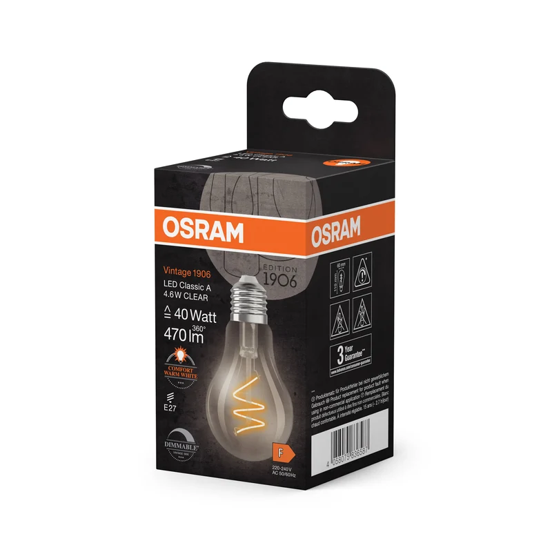 OSRAM Vintage 1906 Classique LED-Lampe Clair, 4.6W, 470lm, E27, Confort blanc chaud