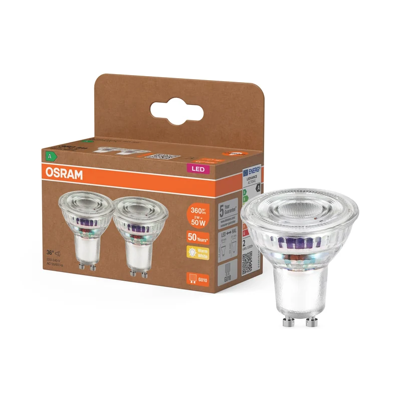 OSRAM Classe Énergie LED-Reflektor-Lampe, 2W, 360lm, GU10, Blanc chaud