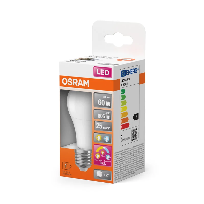 OSRAM LED Superstar Classic Lampe givrée, 3 modes, 8.8W, E27, blanc chaud, blanc froid