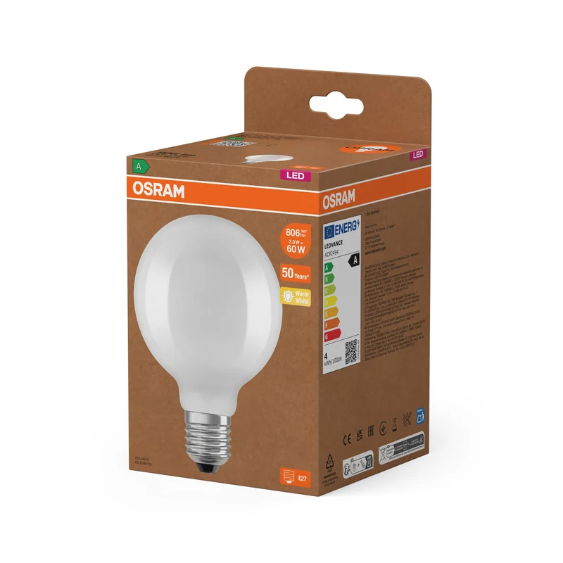 OSRAM LED Superstar Classic Globe Lampe givrée, 3.8W, 806lm, blanc chaud, E27