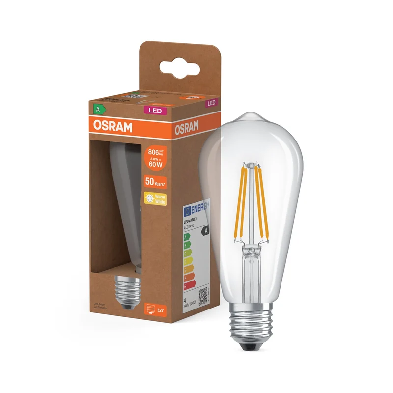 OSRAM LED Classic Lampe, blanc chaud, 3.8W, 806lm, E27, blanc chaud