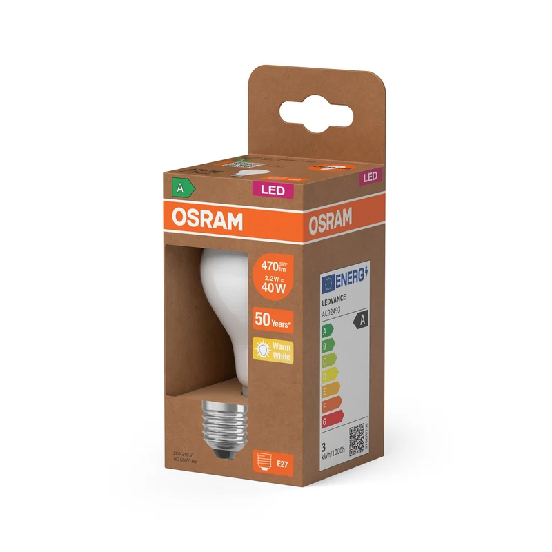 OSRAM LED Superstar Classic Lampe givrée, 2.2W, 470lm, EEKA, E27, blanc chaud