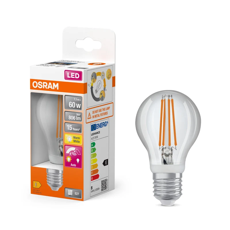 OSRAM LED Star Classic Lampe avec capteur, 7.3W, clair, E27, blanc chaud