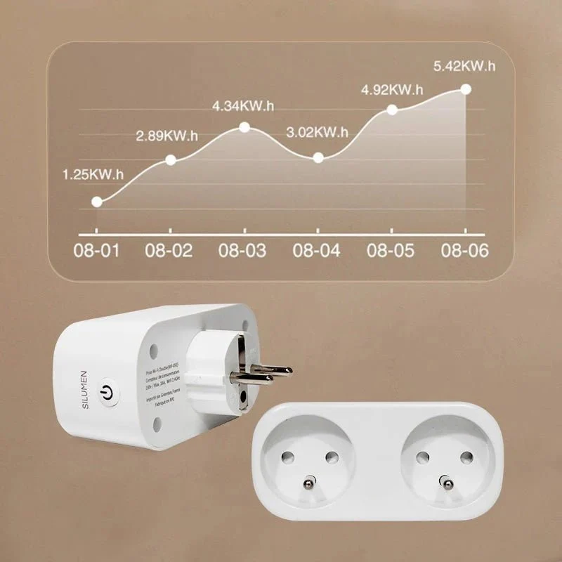 Prise Connectée WiFi Double avec Minuteur et Compteur de consommation