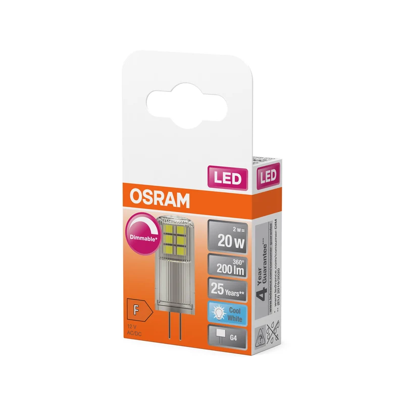 OSRAM lampe à broche LED PIN 20, 320°, DIM, 2W, 840, clair, G4, blanc froid