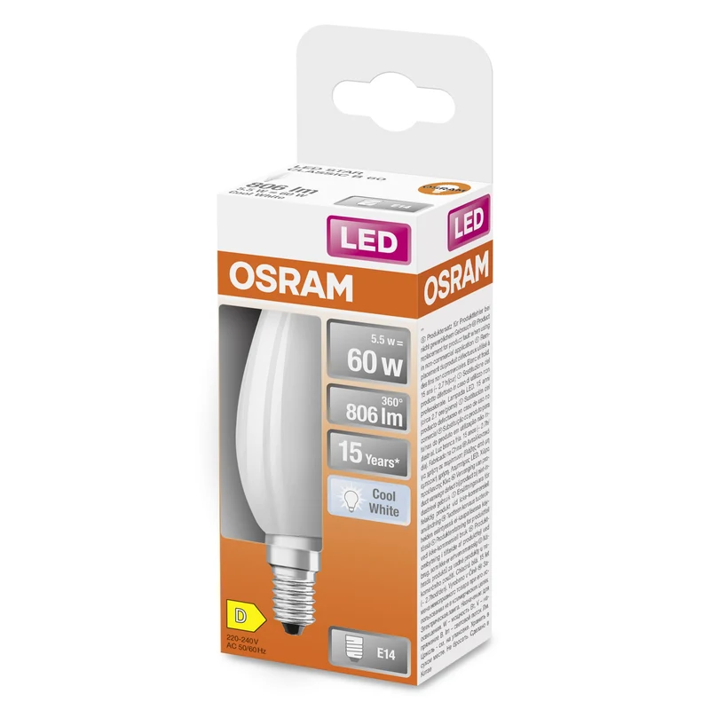 OSRAM LED Star Classic Lampe, Mini-bougie, 5.5W, givré, E14, blanc froid